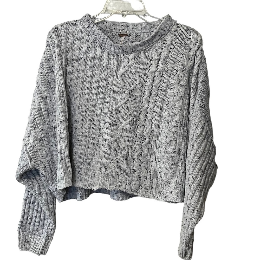 Free People On Your Side Cropped Cable Knit boxy slouchy  Crew Neck Sweater L - Picture 4 of 15